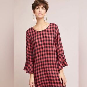 NWT. Retail $138. Size M. Cloth & Stone Red and Black plaid mini dress